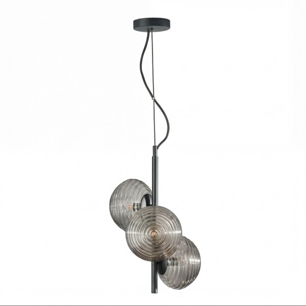 Hängelampe Rauchglas Metall Schwarz B:32,5 cm E27
