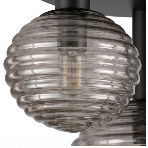 Deckenlampe Rauchglas Metall Schwarz E27 53,5 cm 3-flmg