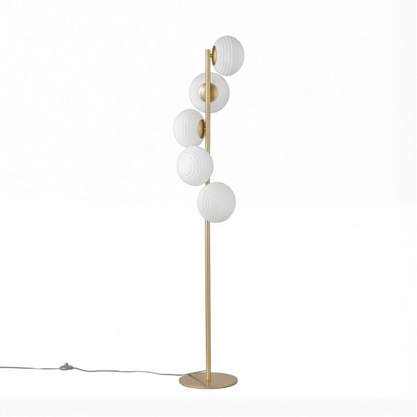 Stehleuchte Gold Weiß Metall Glas Schalter 160 cm E27