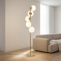 Stehleuchte Gold Weiß Metall Glas Schalter 160 cm E27