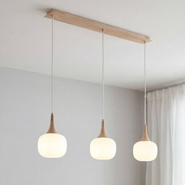 Hängelampe Holz Glas blendarm L:97 cm E14 3-flammig