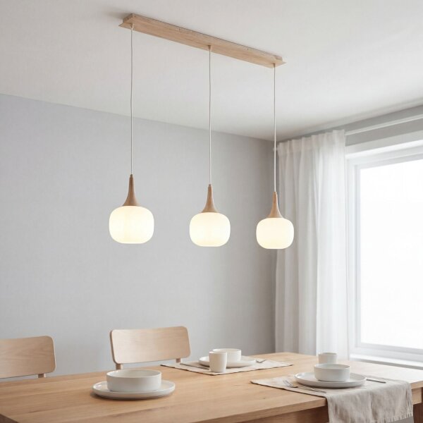 Hängelampe Holz Glas blendarm L:97 cm E14 3-flammig
