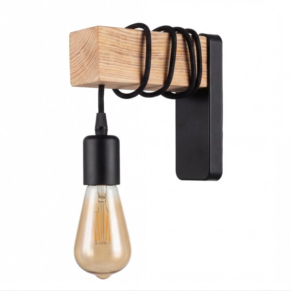 Wandlampe Metall E27 16 cm hoch geflammtes Holz Schwarz