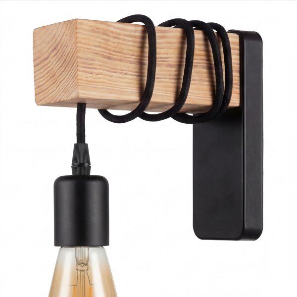 Wandlampe Metall E27 16 cm hoch geflammtes Holz Schwarz