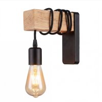 Wandlampe Metall E27 16 cm hoch geflammtes Holz Schwarz