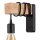Wandlampe Metall E27 16 cm hoch geflammtes Holz Schwarz