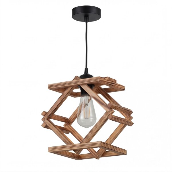 Pendelleuchte Metall Holz E27 H: max. 130 cm eckig
