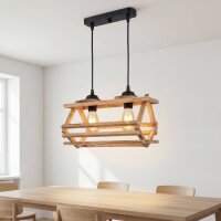 Hängelampe Metall Holz H: max. 115 cm E27 2-flammig