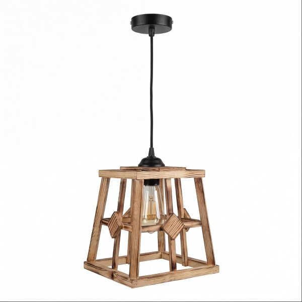 Pendelleuchte Metall Holz B: 23 cm H: max. 130 cm E27