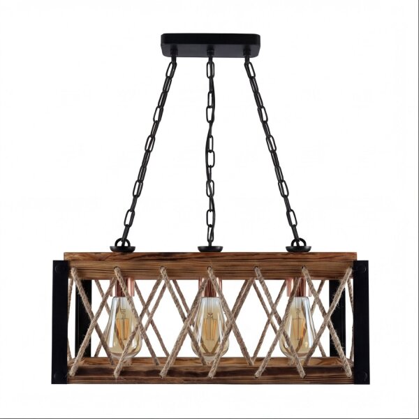 Pendelleuchte Holz Metall E27 H: max. 80 cm 3-flammig