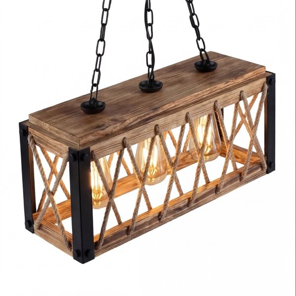 Pendelleuchte Holz Metall E27 H: max. 80 cm 3-flammig