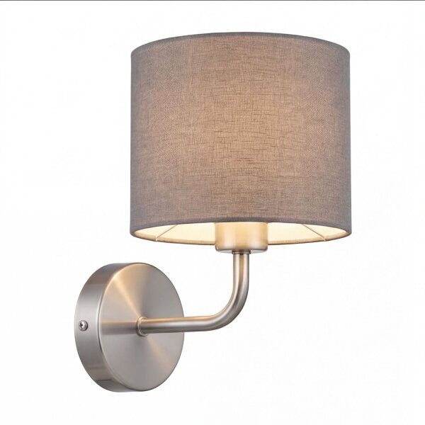 Wandleuchte Metall Stoff 26 cm hoch in Silber Grau E27