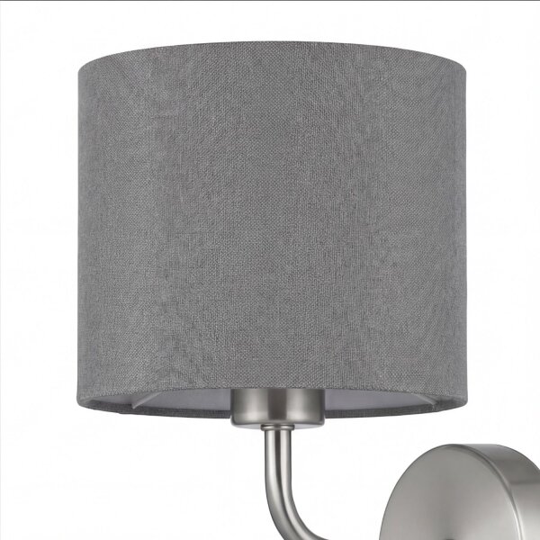 Wandleuchte Metall Stoff 26 cm hoch in Silber Grau E27