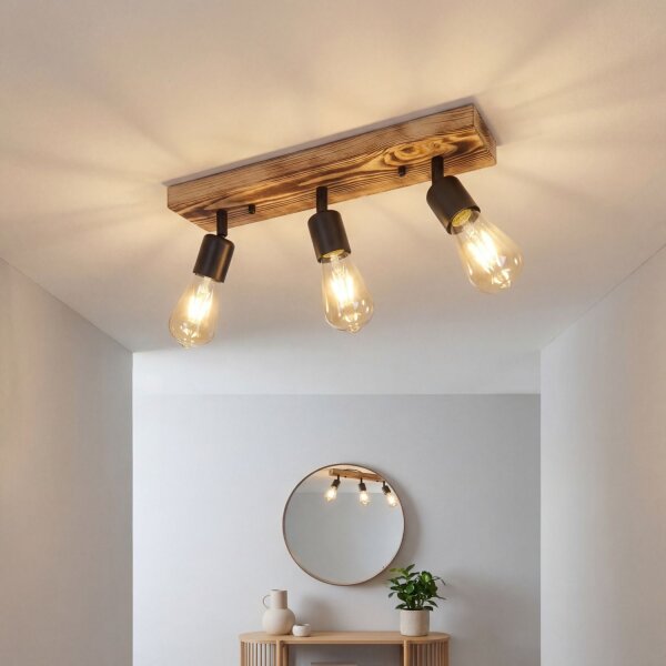Spot Lampe Holz Metall E27 verstellbar 3-flammig RETHEN