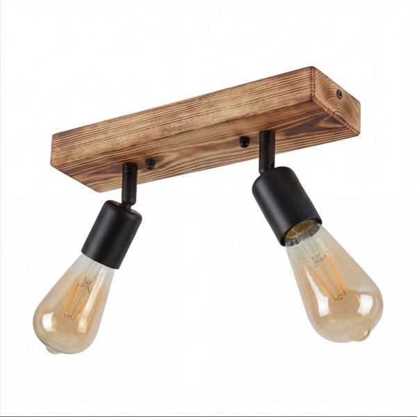 Spot Lampe Holz Metall verstellbar E27 2-flammig RETHEN