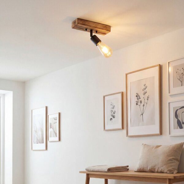 Spot Lampe Wand Holz Metall E27 verstellbar länglich