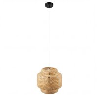 Pendelleuchte Metall Holz H: max. 170 cm Schwarz Natur