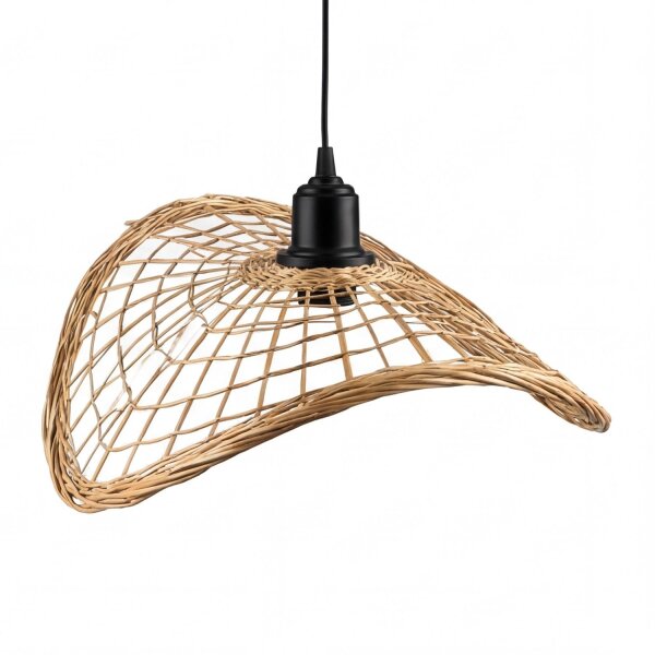 Hängelampe Holz Metall E27 H: max. 120 cm Schwarz Natur