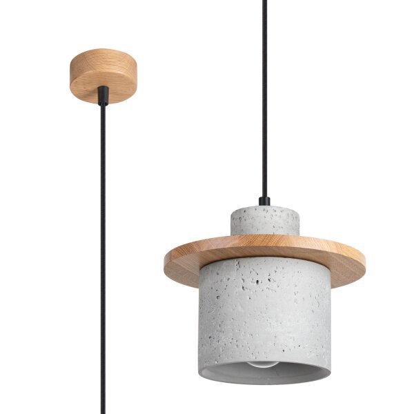 Hängelampe Holz Beton E27 22 cm Pendelleuchte Esstisch