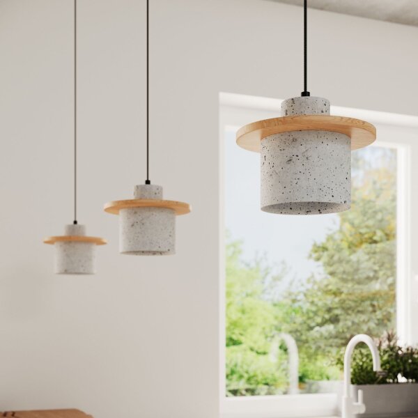 Hängelampe Holz Beton E27 22 cm Pendelleuchte Esstisch