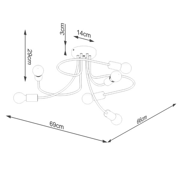 Deckenlampe Schwarz Stahl E27 B:66 cm Mehrflammig