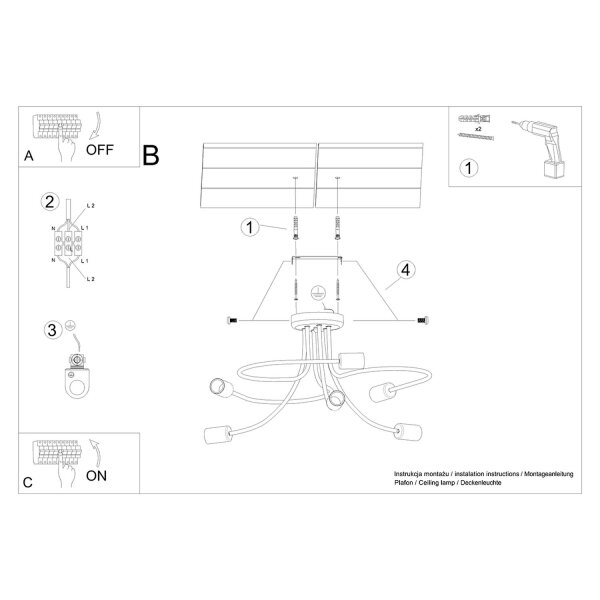 Deckenlampe Schwarz Stahl E27 B:66 cm Mehrflammig