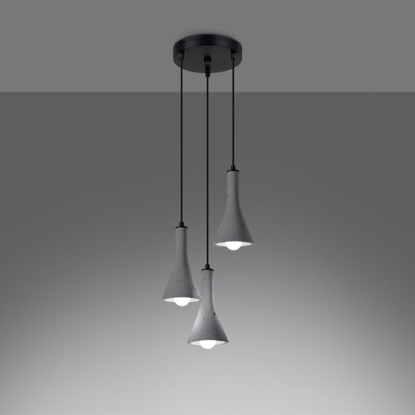 Hängelampe Beton Grau Schwarz E14 B:27 cm 3-flammig