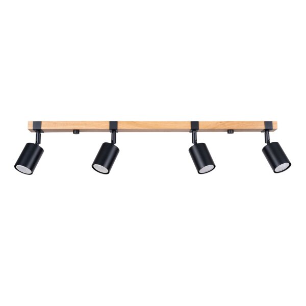 Deckenspot Holz Stahl Schwarz GU10 flexibel 4-flammig