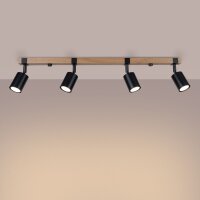 Deckenspot Holz Stahl Schwarz GU10 flexibel 4-flammig