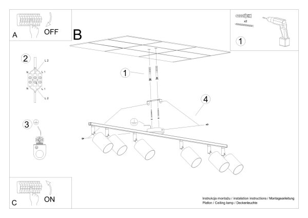 Deckenspot Stahl Schwarz GU10 135 cm verstellbar