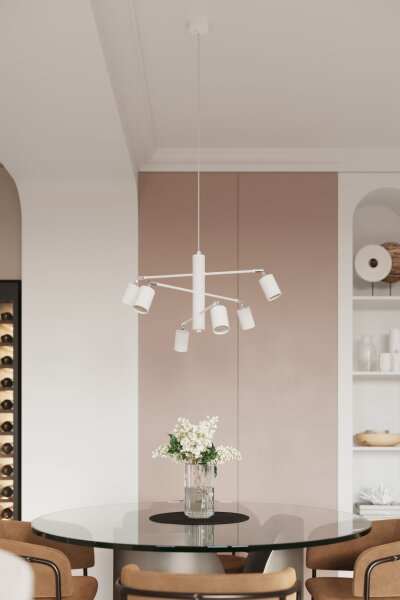 Deckenspot Stahl Weiß GU10 6-flammig 135 cm verstellbar