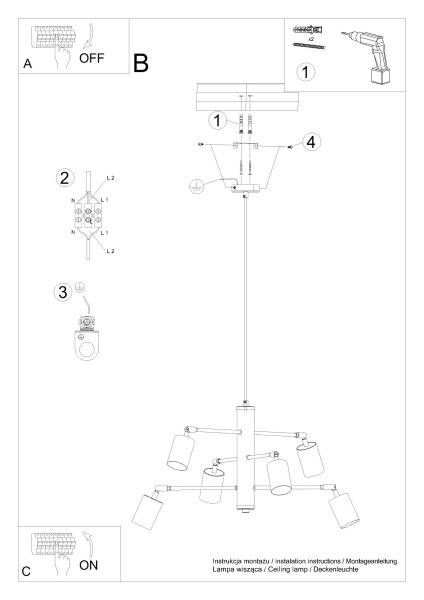 Hängelampe Stahl Weiß flexibel GU10 L:77 cm 6-flammig