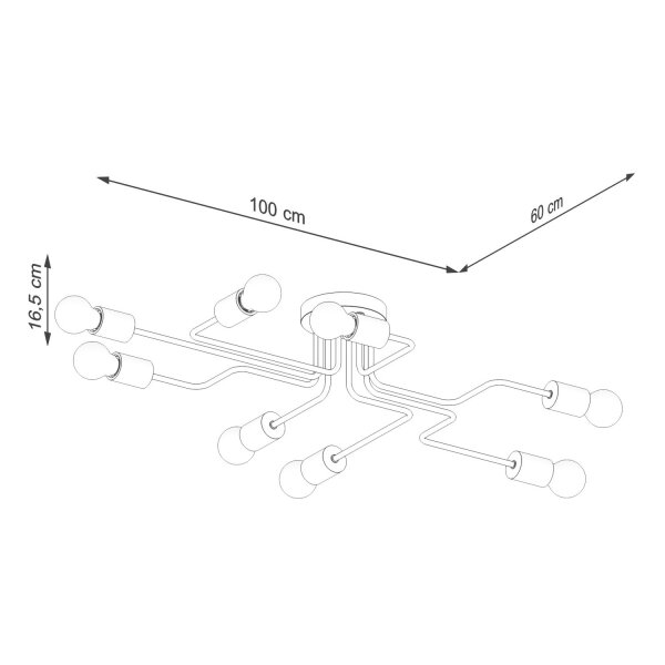 Deckenlampe Stahl Holz Schwarz E27 B:100 cm 8-flammig