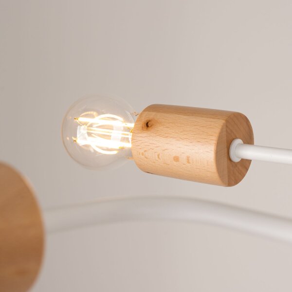 Deckenlampe Stahl Holz Weiß E27 B:100 cm 8-flammig