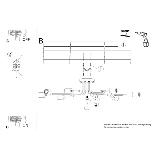 Deckenlampe Stahl Holz Weiß E27 B:100 cm 8-flammig