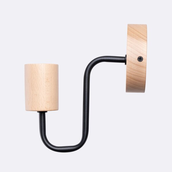 Wandleuchte mit Arm Stahl Holz Schwarz E27 H:18 cm