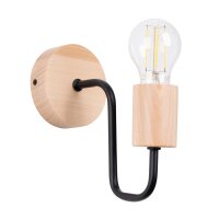 Wandleuchte mit Arm Stahl Holz Schwarz E27 H:18 cm