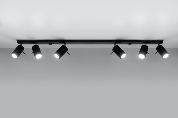Deckenspot verstellbar Schwarz GU10 L:118 cm 6-flammig