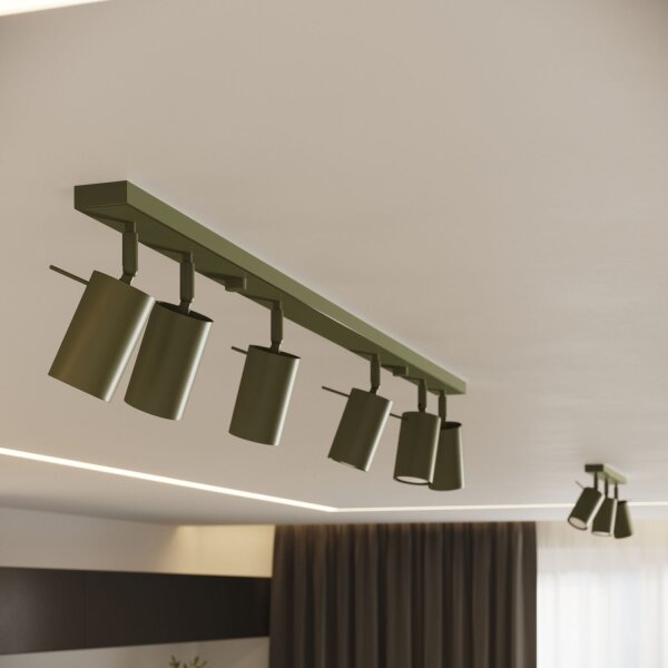 Deckenspot verstellbar Olivgrün GU10 L:118 cm 6-flammig
