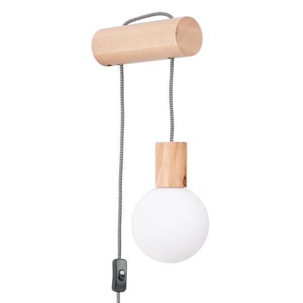 Wandleuchte Holz Glas Stecker Kabel Schalter G9 T:25 cm