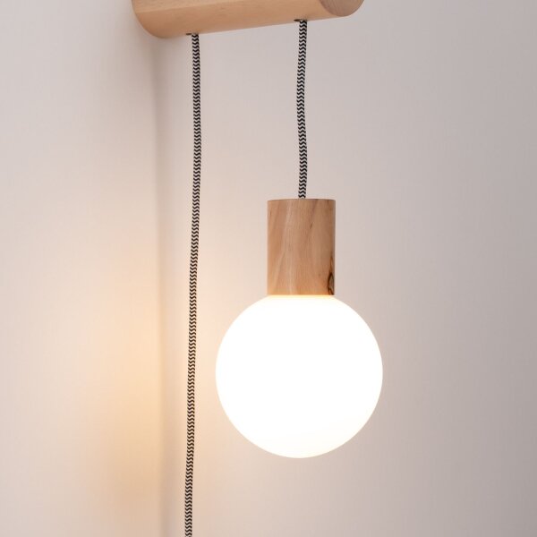 Wandleuchte Holz Glas Stecker Kabel Schalter G9 T:25 cm