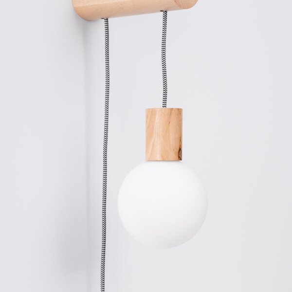 Wandleuchte Holz Glas Stecker Kabel Schalter G9 T:25 cm