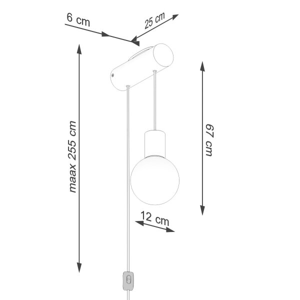 Wandleuchte Holz Glas Stecker Kabel Schalter G9 T:25 cm