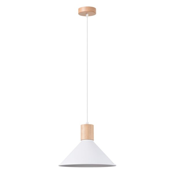 Hängelampe Holz Stahl Weiß E27 Ø30 cm rund Esstisch