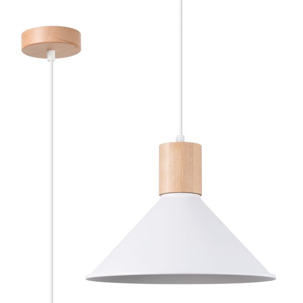 Hängelampe Holz Stahl Weiß E27 Ø30 cm rund Esstisch