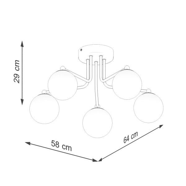 Deckenleuchte Glas Stahl Weiß G9 B:64 cm 5-flammig