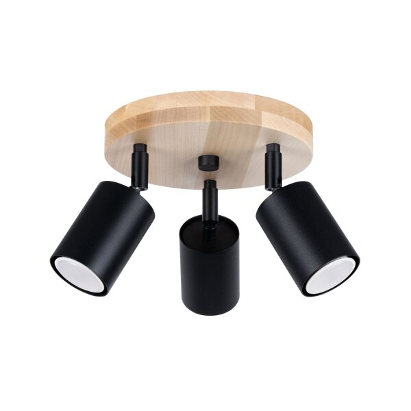 Deckenspot flexibel Holz Stahl GU10 L:33 cm 3-flammig