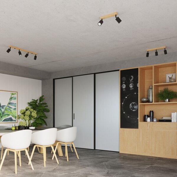 Deckenspot Holz Stahl Schwarz GU10 verstellbar 96 cm