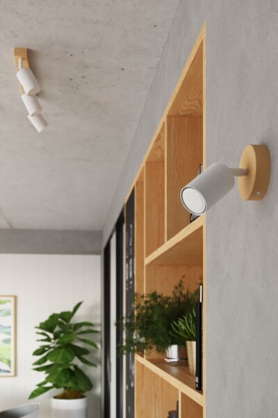 Deckenspot Holz Stahl Weiß GU10 verstellbar 96 cm