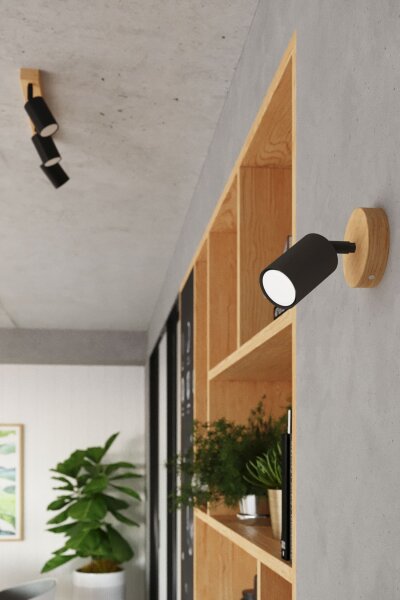 Wandspot Holz Stahl Schwarz GU10 verstellbar H:10 cm